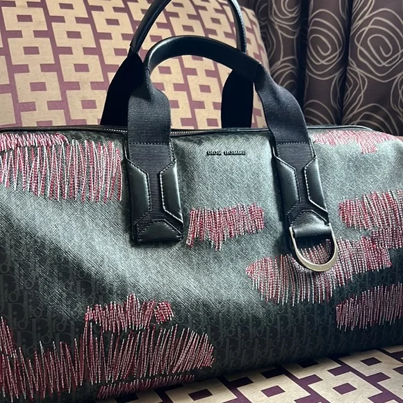 Dior unisex stitched limited edition oblique monogram jacquard logo duffle bag - Picture 6 of 15